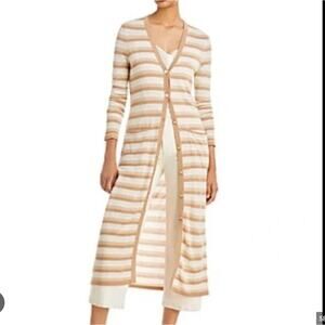 L'Agence Lulex Metallic Striped Brown Beige Knit Dress Cardigan Duster Small